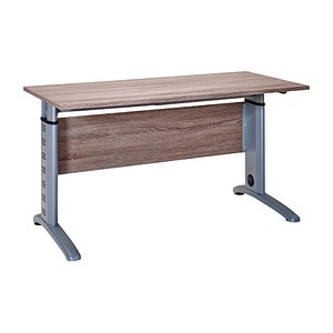 MÖBELPARTNER Amatis höhenverstellbarer Schreibtisch trüffeleiche rechteckig, C-Fuß-Gestell silber 140,0 x 65,0 cm von MÖBELPARTNER