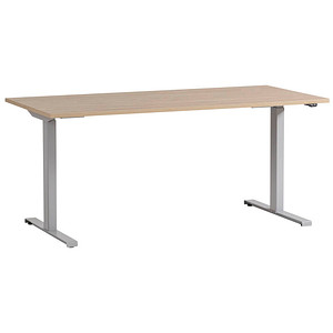 MÖBELPARTNER Antero elektrisch höhenverstellbarer Schreibtisch eiche rechteckig, T-Fuß-Gestell silber 160,0 x 75,0 cm von MÖBELPARTNER