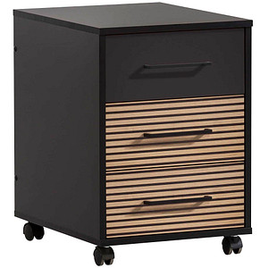 MÖBELPARTNER Hank Rollcontainer schwarz, eiche 3 Auszüge 40,1 x 50,0 x 57,0 cm von MÖBELPARTNER