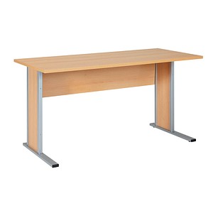 MÖBELPARTNER Schreibtisch buche rechteckig, Kufen-Gestell silber 140,0 x 65,0 cm von MÖBELPARTNER