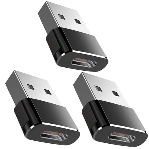 3X USB 3.1 Typ-C Buchse auf USB Stecker Adapter passend für iPhone 14 15 Pro Max iPad 10 11 Mini 6 Air 5 Apple Watch 7 8 9 Galaxy S24 Ultra Carplay USB-C zu USB-A Converter Type C Ladegerät | Schwarz von MOELECTRONIX