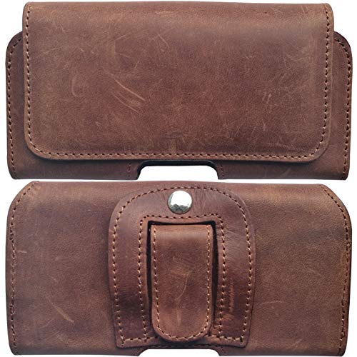 ECHT Leder Gürtel Tasche passend für Cubot Kingkong 9 8 7 6 5 Pro Star Power 4G 5G | Seiten Quer Schutz Hülle Ledertasche Gürteltasche mit Clip und Schlaufe | 3XL Braun von MOELECTRONIX