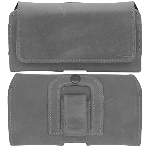 ECHT Leder Gürtel Tasche passend für Xiaomi Redmi Note 13 Pro+ | Seiten Quer Schutz Hülle Ledertasche Gürteltasche mit Clip und Schlaufe | XL Grau von MOELECTRONIX