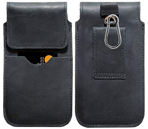 ECHT Leder Hüft Gürtel Tasche passend für Samsung Galaxy A55 A35 A15 A05 A54 A34 A14 A53 A73 A33 A13 A04s A52 S20 FE S21 S22 S23 S24 Ultra 5G Karabinerhaken Schutz Hülle Lederhülle XL Schwarz von MOELECTRONIX