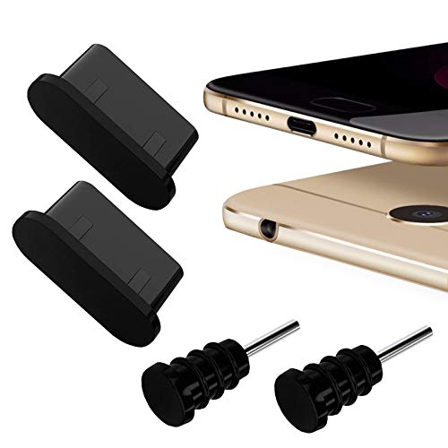 MOELECTRONIX 4X USB 3.1 Typ C Staubschutz passend für Samsung Galaxy A21S | Kopfhörer Schutz Kappe Staub Stöpsel Type C | Schwarz von MOELECTRONIX
