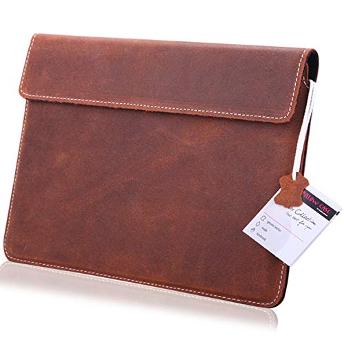 MOELECTRONIX ECHT Leder Notebook Hülle passend für Apple MacBook Air 2022 13,6'' | Schutz Tasche Ledertasche Slim Tab mit Magnetverschluss | XL BRAUN von MOELECTRONIX