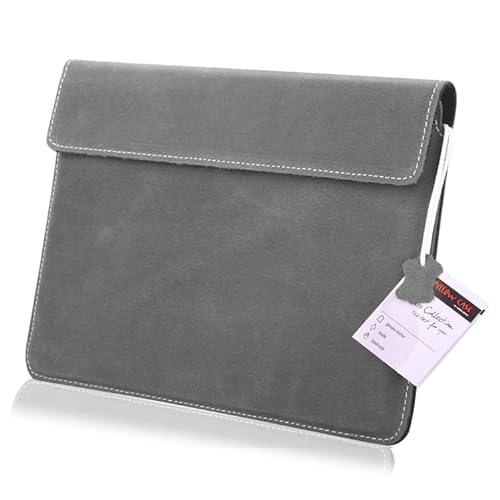 MOELECTRONIX ECHT Leder Notebook Hülle passend für Dell Latitude 7320 | Schutz Tasche Ledertasche Slim Tab mit Magnetverschluss | XL GRAU von MOELECTRONIX