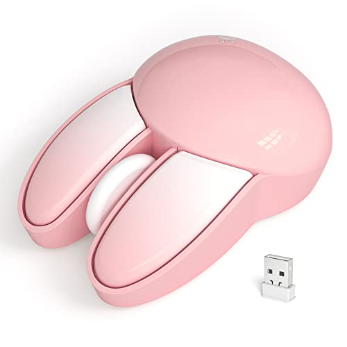 Kabellose Silent Maus, Niedliche Kaninchen-Designs, 2,4 GHz mit USB-Mini-Empfänger, Opatische Maus Kabellos für Laptop, PC, Computer, Chromebook, Notebook (Rosa Maus) von MOFII