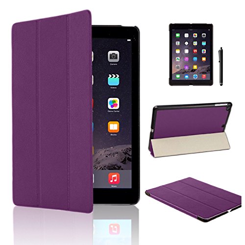Mofred Lederschutzhülle, ultra dünn (vollständiger Schutz mit magnetischem Verschluss, für iPad Air 2, Automatischer Wach- und Schlaffunktion, inklusive Displayschutzfolie und Stylus Eingabestift) violett iPad Air 2 von MOFRED
