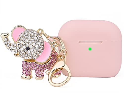 MOFREE Airpods 3 Hülle süßes Set, Silikon Airpods 3. Generation Schutzhülle mit Bling Elefant Schlüsselanhänger, kompatibel mit Apple Airpods 3. Generation 2021 (Rosa) von MOFREE