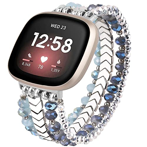 MOFREE Armband kompatibel mit Fitbit Versa 3/Versa 4 Bändern/Fitbit Sense/Sense 2 Bändern, elastische Perlen für Fitbit Versa 4/Versa 3/Sense 2/Sense von MOFREE