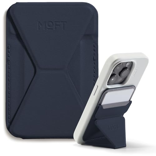 MOFT MagSafe Wallet Ständer für iPhone 15/14/13/12 Serie Kompatibel mit MagSafe, MOVAS Vegan Leder Magnetischer Handyständer mit 3 Betrachtungswinkeln, 2 Kartenhalter (Navy Blue) von MOFT