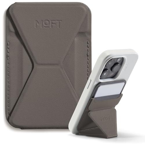 MOFT Magnetischer Wallet Ständer Kartenhalter für iPhone 15/14/13/12 Serie Kompatibel mit MagSafe, MOVAS Magnetischer Handy-Ständer aus Vegan-Leder mit 3 Betrachtungswinkeln, 2 Karten, Taupe von MOFT