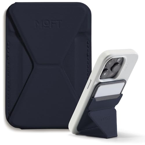 MOFT Snap-On Magnetischer Handyständer Magsafe Kompatibles Wallet für iPhone 14/13/12 Serie mit 3 Betrachtungswinkeln, Verbesserte magnetische Stärke, Tiefblau von MOFT