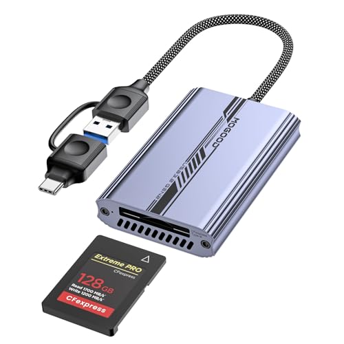 MOGOOD CFexpress Kartenleser, USB 3.2 10Gbps CFexpress Tyep B Kartenleser, USB C Tragbarer Aluminium Speicherkarten Adapter Kompatibel mit iPhone 15 Pro, iPad Pro, PC, Laptop, Smartphone, Tablet von MOGOOD