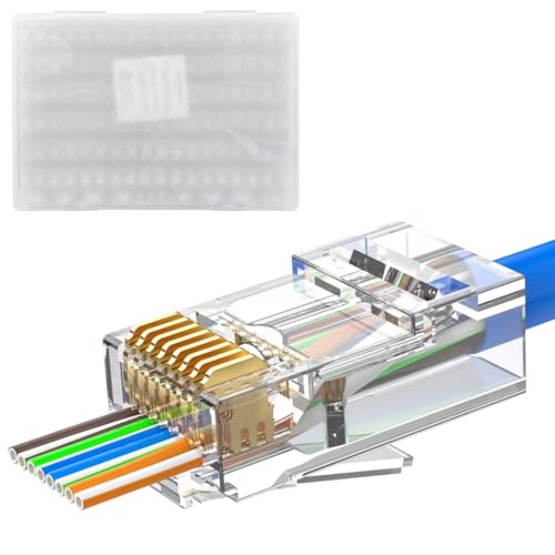 MOGOOD Cat 6 Pass Through RJ45 Steckverbinder, 50 Stück Ethernet Modular Cat 6 Stecker, Hochleistungs RJ45 Stecker, Passend für 24 AWG Ethernet Kabel von MOGOOD