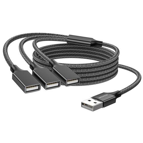 MOGOOD USB 3 Port Splitter Kabel USB Typ B Splitter 1 Stecker auf 3 Buchse USB 2.0 Adapter Netz Kabel Verl ngerungshub zum Aufladen/Daten übertragung/Laptop/Mac (2m, Dunkelschwarz) von MOGOOD