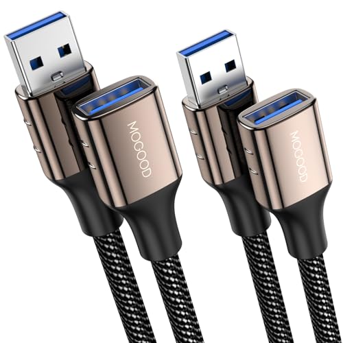 MOGOOD USB 3.0 Verlängerung Kabel 2 Stück 1M, USB Verlängerungskabel USB A Stecker auf A Buchse Gehäuse aus Nylon und Zinklegierung für USB-Stick, Tastatur, Drucker, PS4/5, USB Hub von MOGOOD