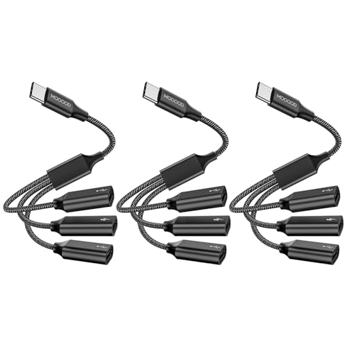 MOGOOD USB C auf USB C Buchse Adapter Y Kabel USB Splitter, USB C Stecker auf 3 USB-C Buchse Kabel Konverter, 3 USB C Ports Ladegerät Hub Netzteil Splitter für Laptop (Schwarz, DREI) von MOGOOD