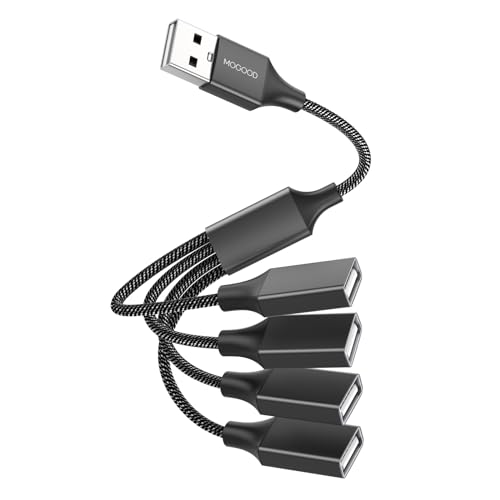 MOGOOD USB Splitter 4 in1 USB Kabel USB Hub USB zu USB Adapter USB Splitter mit Mehreren Steckdosen USB zu 4 USB Buchse Multi Port Kabelkonverter USB Stromverlängerungskabel für PC/Auto/TV von MOGOOD