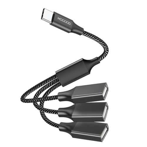 USB-C-Stecker auf DREI USB-Buchsen-Kabeladapter, Typ C auf 3 Typ A 2.0-Port-Splitter-Dongle-Kabelkonverter-Anschluss Mehrere Multi-Hub für MacBook, iPad Pro Air, Microsoft Surface Go, PC, Laptop von MOGOOD