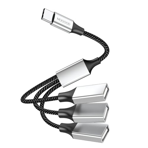 MOGOOD USB C Stecker auf DREI USB Buchsen Kabeladapter, Typ C auf 3 Typ A 2.0 Port Splitter Kabelkonverter-Anschluss Mehrere Multi Hub für MacBook, iPad Pro Air, PC, Laptop von MOGOOD
