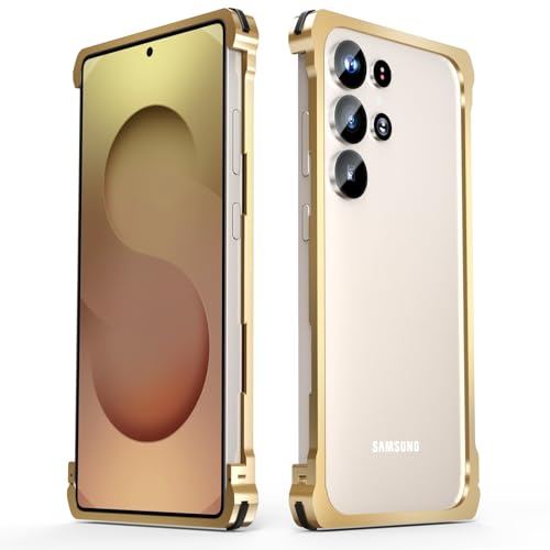MOHDAHL Schutzhülle für Samsung Galaxy S25 Ultra, militärischer Qualität, schlanker, stoßfester Aluminium-Metallrahmen, zum Aufstecken, keine Rückwand, kühlendes Design (Gold) von MOHDAHL
