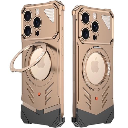 MOHDAHL Schutzhülle für iPhone 16 Pro Max/16 Pro, militärische Qualität, stoßfest, Aluminium, Metall, rahmenlos, mit 360° drehbarem Ständer, kompatibel mit MagSafe (Desert Titanium, 16 Pro Max) von MOHDAHL