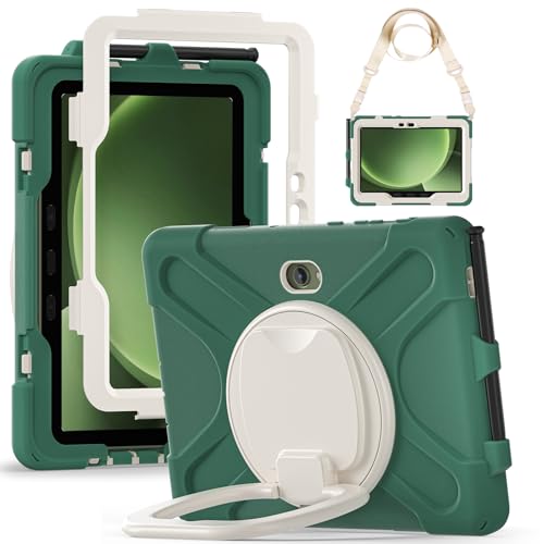 Schutzhülle für Samsung Galaxy Tab Active5 Pro 2025/Active4 Pro 2022/Active PRO 2019 (10,1 Zoll), 3-lagige Hybrid-Schutzhülle mit 360° drehbarem Ständer/Schultergurt (Smaragdgrün) von MOHDAHL