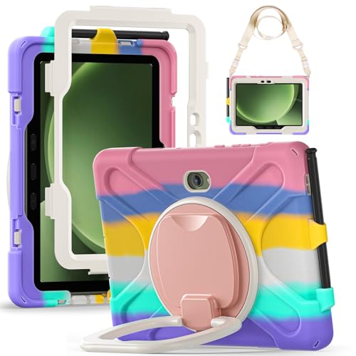 Schutzhülle für Samsung Galaxy Tab Active5 Pro 2025/Active4 Pro 2022/Active PRO 2019 (10,1 Zoll), 3-lagige Hybrid-Schutzhülle mit 360° drehbarem Ständer/Schultergurt (buntes Rosa) von MOHDAHL