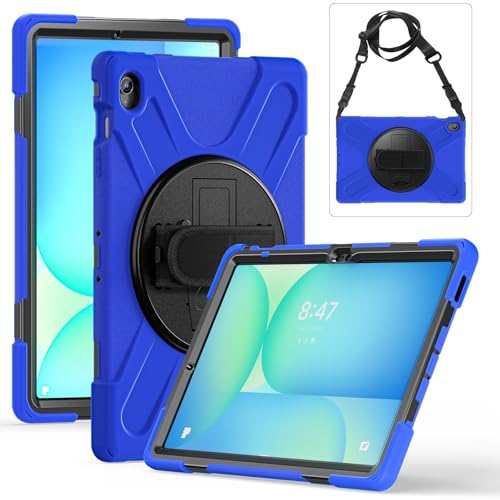 Schutzhülle für Samsung Galaxy Tab S10 FE Plus 13,1 Zoll 2025 (SM-X620/X626), verbesserte militärische stoßfeste Schutzhülle mit Handschlaufe, Schultergurt und drehbarem Ständer, Blau von MOHDAHL