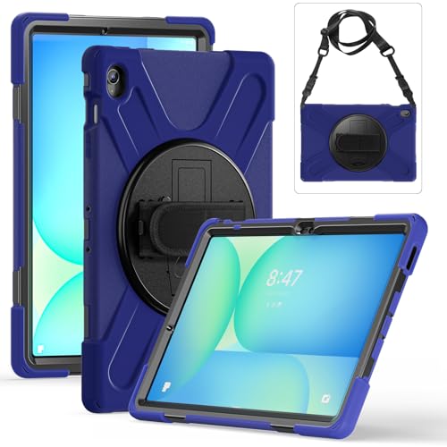 Schutzhülle für Samsung Galaxy Tab S10 FE Plus 13,1 Zoll 2025 (SM-X620/X626), verbesserte militärische stoßfeste Schutzhülle mit Handschlaufe, Schultergurt und drehbarem Ständer, Marineblau von MOHDAHL