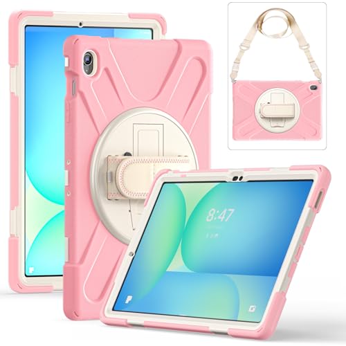 Schutzhülle für Samsung Galaxy Tab S10 FE Plus 13,1 Zoll 2025 (SM-X620/X626), verbesserte militärische stoßfeste Schutzhülle mit Handschlaufe, Schultergurt und drehbarem Ständer, Rosa von MOHDAHL