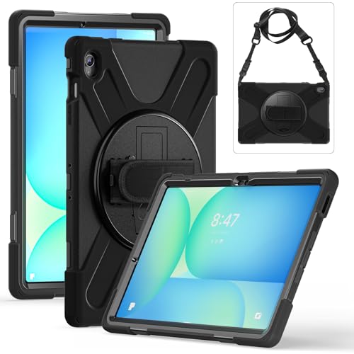 Schutzhülle für Samsung Galaxy Tab S10 FE Plus 13,1 Zoll 2025 (SM-X620/X626), verbesserte militärische stoßfeste Schutzhülle mit Handschlaufe, Schultergurt und drehbarem Ständer, Schwarz von MOHDAHL