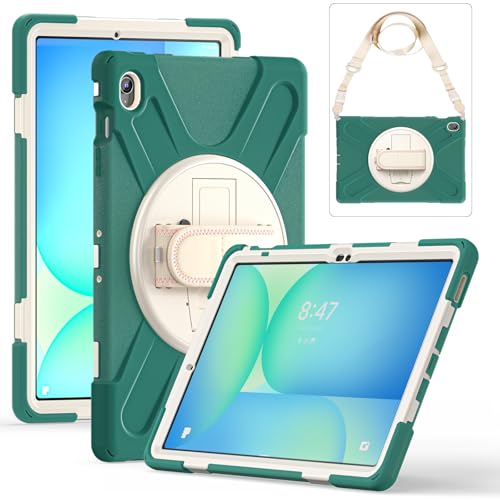 Schutzhülle für Samsung Galaxy Tab S10 FE Plus 13,1 Zoll 2025 (SM-X620/X626), verbesserte militärische stoßfeste Schutzhülle mit Handschlaufe, Schultergurt und drehbarem Ständer, Smaragdgrün von MOHDAHL