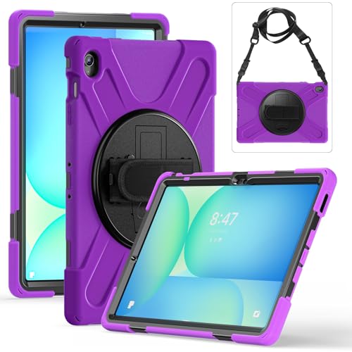 Schutzhülle für Samsung Galaxy Tab S10 FE Plus 13,1 Zoll 2025 (SM-X620/X626), verbesserte militärische stoßfeste Schutzhülle mit Handschlaufe, Schultergurt und drehbarem Ständer, Violett von MOHDAHL