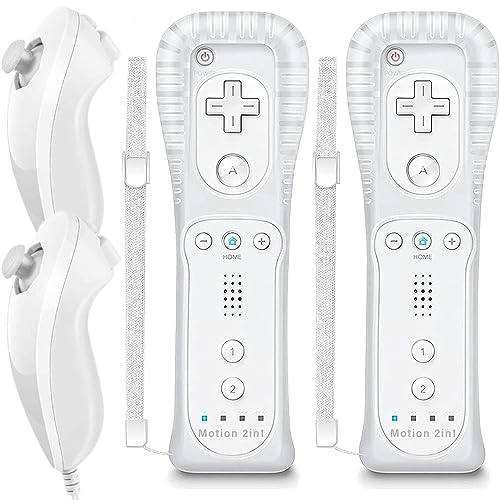 Wii Remote Controller mit Motion Plus und Nunchuck,Wireless Wii Fernbedienung Wii Remote Plus Controller mit Nunchuck mit Silikonhülle Handschlaufe für Wii von MOICUCU