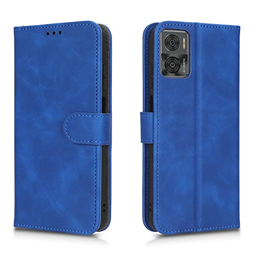 MOJIA Flip Brieftasche Handyhülle für Motorola Moto E22 / E22i, PU Dünne Magnetische Hülle Klapphülle Schutzhülle mit Kartenfach und Standfunktion. Blau von MOJIA