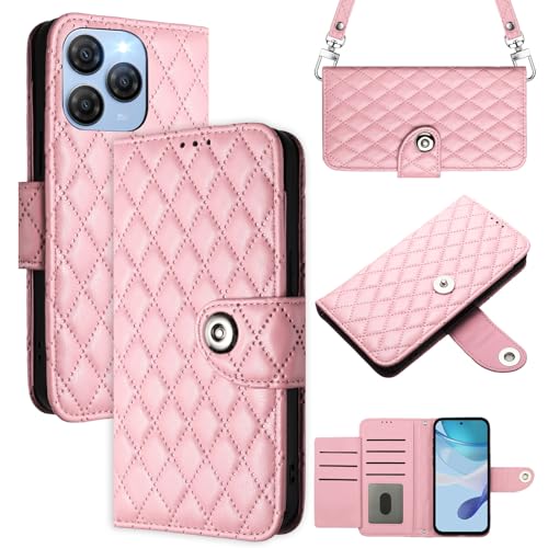 MOJIA Flip Hülle für Blackview Shark 9 5G, PU Leder Wallet Flip Handyhülle, Multifunktionale Schutzhülle mit Kartenfächern, Handgelenk- und Schulterriemen. Pink von MOJIA