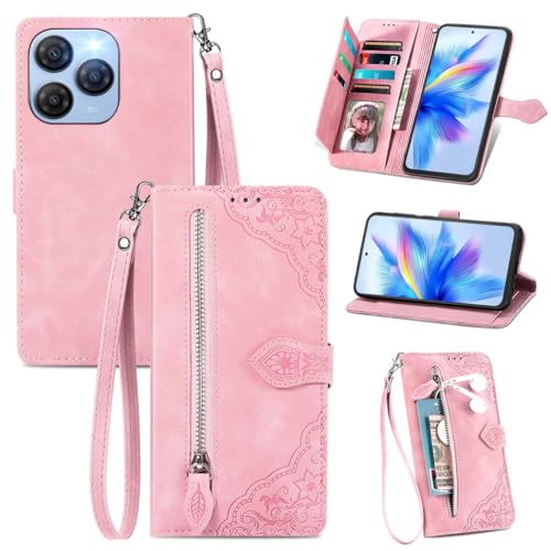 MOJIA Geldbörse Hülle für Blackview Shark 9 5G, Sanft PU Klapphülle Handyhülle, Stoßfest Schutzhülle mit Handschlaufe Kartenfach und Standfunktion. Rosa von MOJIA