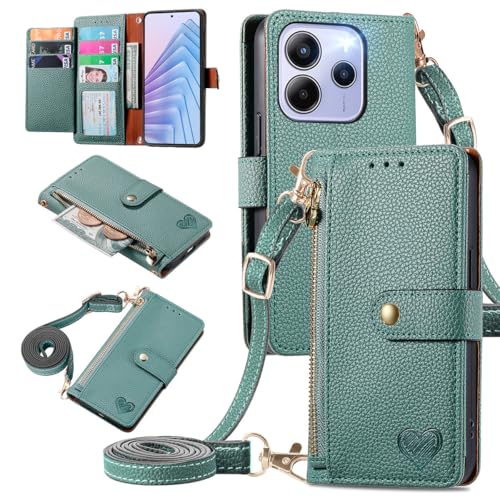 MOJIA Geldbörse Hülle für Xiaomi Redmi Note 14 5G, Sanft Premium-Leder Klapphülle Handyhülle, Anti-Fall Schutzhülle mit Schulterriemen. Grün MOJIA Geldbörse Hülle für Xiaomi Redmi Note 14 5G, Sanft Premium-Leder Klapphülle Handyhülle, Anti-Fall Schutzhülle mit Schulterriemen. Grün von MOJIA