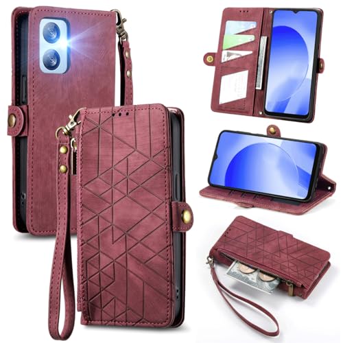 MOJIA Handyhülle für Blackview A52 / A52 Pro Hülle [Anti-Fall Anti-Kratzer] - Mode Klapphülle mit Kartenfächern und Ständer Hochwertiges Leder Wallet Flip Case. Rot von MOJIA