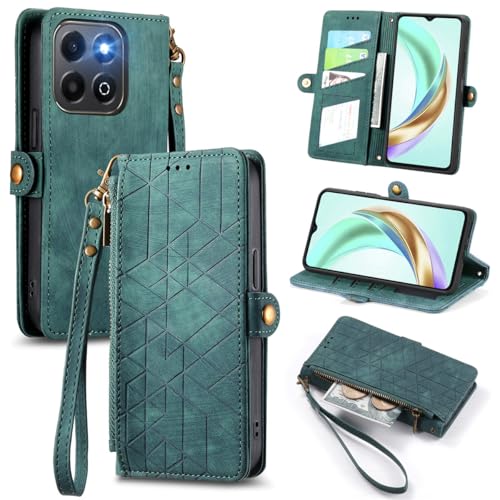 MOJIA Handyhülle für Honor 200 Smart Hülle [Anti-Fall Anti-Kratzer] - Mode Klapphülle mit Kartenfächern und Ständer Hochwertiges Leder Wallet Flip Case. Grün von MOJIA