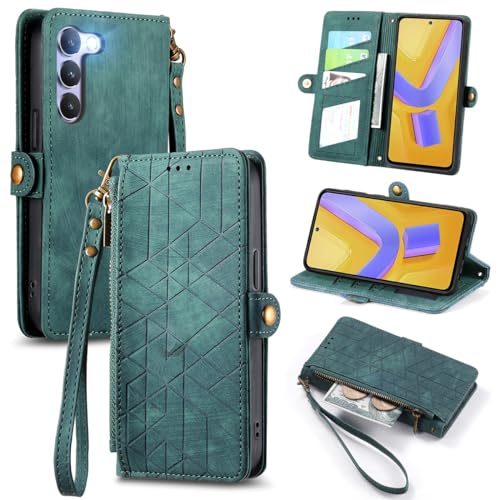 MOJIA Handyhülle für Vivo V40 SE 5G Hülle [Anti-Fall Anti-Kratzer] - Mode Klapphülle mit Kartenfächern und Ständer Hochwertiges Leder Wallet Flip Case. Grün von MOJIA