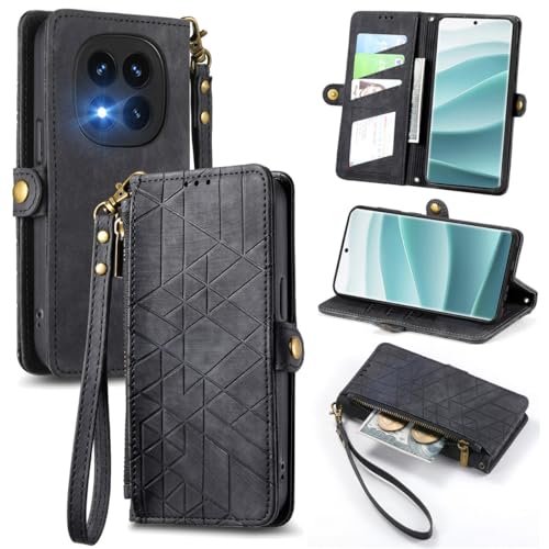 MOJIA Handyhülle für Xiaomi Redmi Note 14 Pro+ (Plus) 5G Hülle [Anti-Fall Anti-Kratzer] - Mode Klapphülle mit Kartenfächern und Ständer Hochwertiges Leder Wallet Flip Case. Schwarz von MOJIA