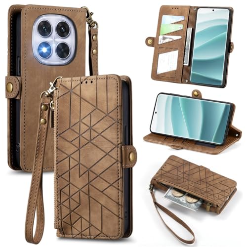 MOJIA Handyhülle für Xiaomi Redmi Note 14 Pro 5G / Poco X7 5G Hülle [Anti-Fall Anti-Kratzer] - Mode Klapphülle mit Kartenfächern und Ständer Hochwertiges Leder Wallet Flip Case. Braun von MOJIA