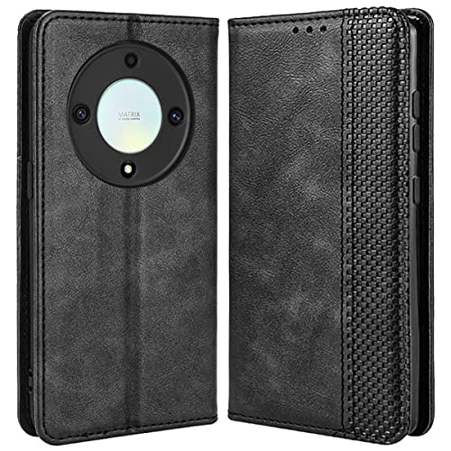 MOJIA Hülle Flip Case für Honor Magic 5 Lite 5G (Magic5 Lite) / X9a, PU Dünne Magnetische Klapphülle Handyhülle Schutzhülle mit Kartenfach und Standfunktion. Schwarz von MOJIA