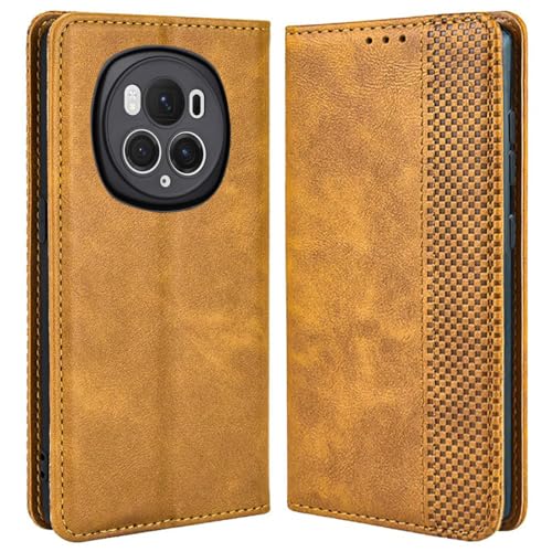 MOJIA Hülle Flip Case für Honor Magic 6 Pro / Magic6 Pro, PU Dünne Magnetische Klapphülle Handyhülle Schutzhülle mit Kartenfach und Standfunktion. Braun von MOJIA