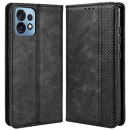 MOJIA Hülle Flip Case für Motorola Edge 40 Pro, PU Dünne Magnetische Klapphülle Handyhülle Schutzhülle mit Kartenfach und Standfunktion. Schwarz von MOJIA