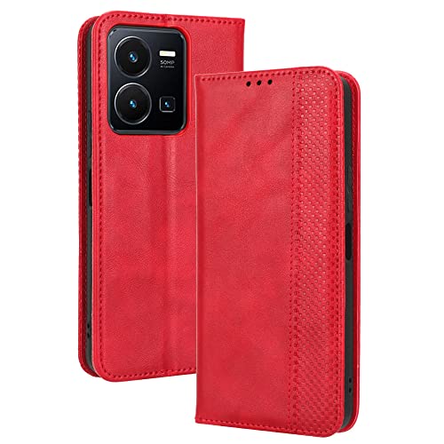 MOJIA Hülle Flip Case für VIVO Y35 / Y22 / Y22s, PU Dünne Magnetische Klapphülle Handyhülle Schutzhülle mit Kartenfach und Standfunktion. Rot von MOJIA